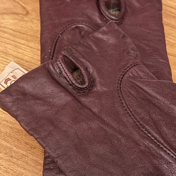 VTG Aris dark brown Leather  , cashmere Gloves size 6 half - Picture 2 of 7